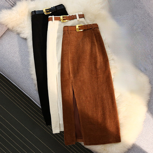 Damen midi kord rock - damen, gürtel